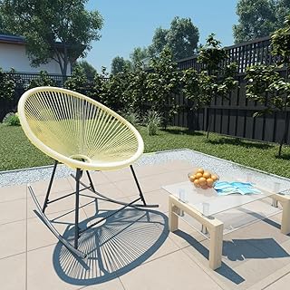 Beige Poly Rattan Outdoor Acapulco Chair, Comfortable Patio Seating for Garden Balcony, Durable Steel Frame Backyard Furni...