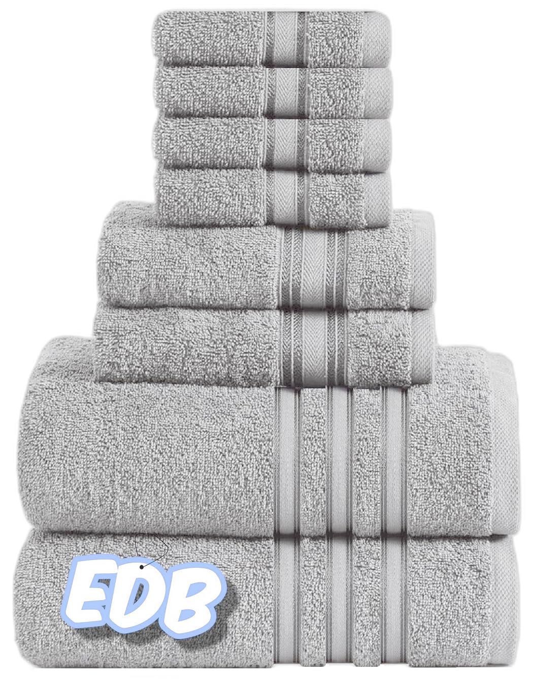 EDB 8 Piece Towels Bale Set 100% Egyptian Cotton Face Cloths, Hand Towels, Jumbo Bath Towels, Large Bath Sheets Luxury Soft Hotel Towels (Silver, 800-GSM)