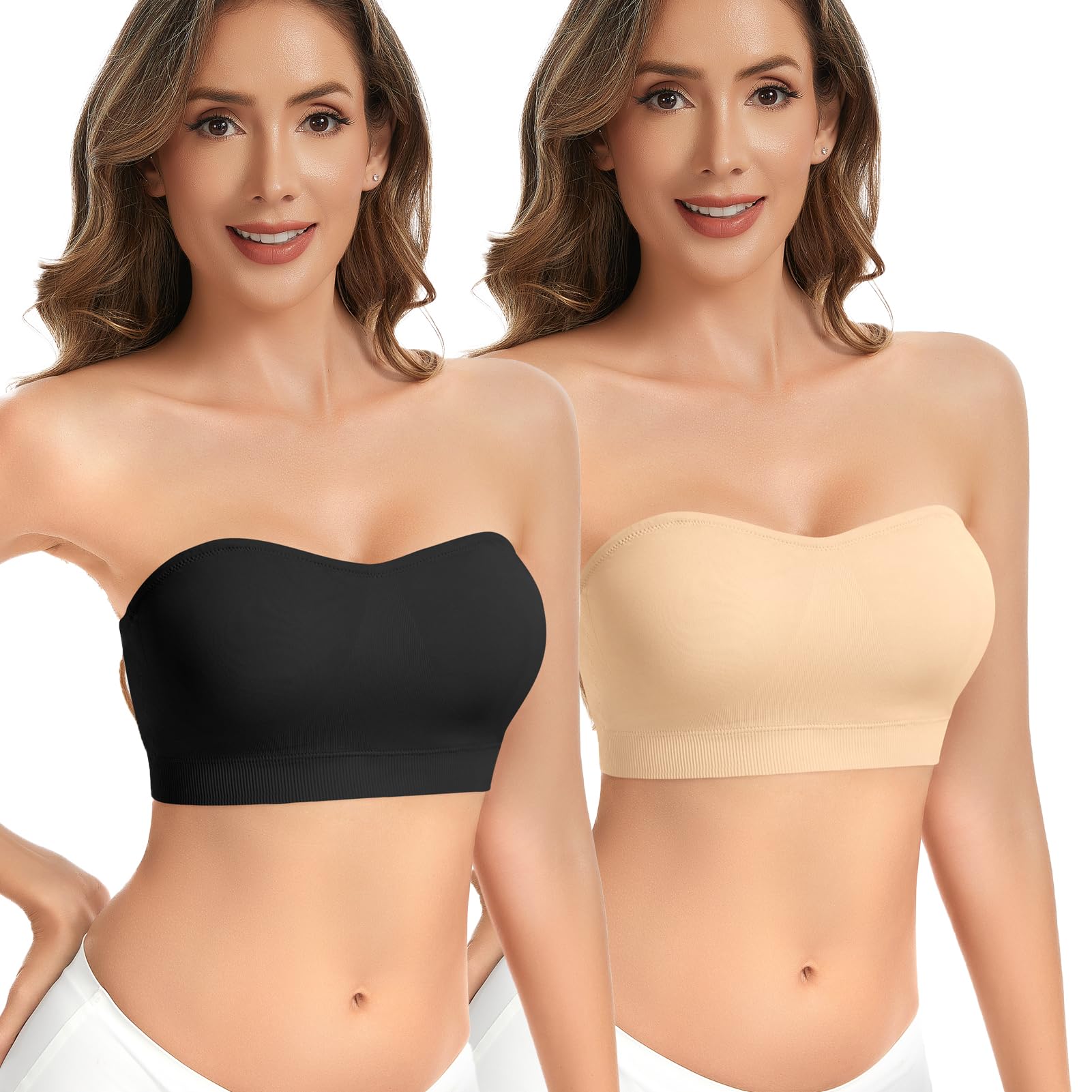 Jiuday Damen Trägerloser BH ohne Bügel Push Up Bandeau | Mit Rutschfester Silikonleiste, Verstellbarem Rückengurt, Festen Polstern, Zwei Sätzen Trägern Für Hochzeit & Abendoutfits