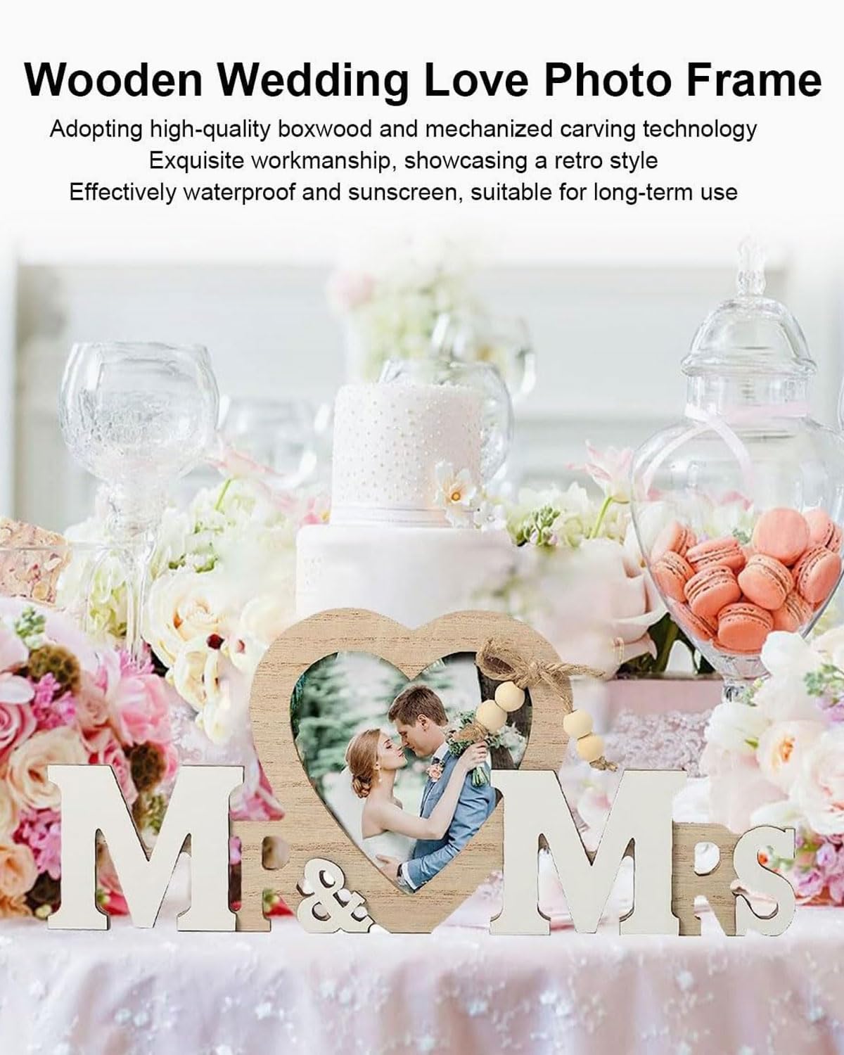 KGDUYC 1 PCS Mr & Mrs Decorazione per Matrimonio in Legno con Cuore, Cornice portafoto per Matrimonio, Decorazione da Tavolo, per Coppie, Regalo di Nozze, Lettere in Legno