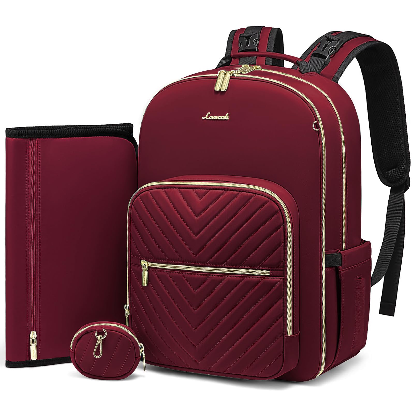 LOVEVOOK Diaper Bag Backpack, Quilted Baby Bag with Changing Pad & Pacifier Holder, Waterproof Travel Diaper Bags for Baby Boys Girls, Stylish and