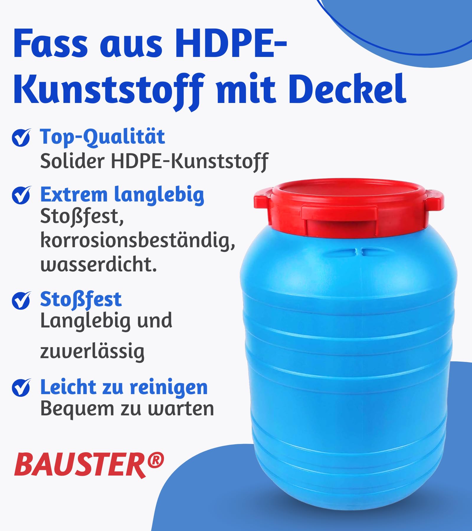 Weithalsfass 30 l Sauerkrautfas Regen Fass Gepäcktonne Silagefass Camping Plastikfass, Fass aus HDPE-Kunststoff mit Deckel, Deckelfass, Spundfass, multifunktionales, Universalfass, Wasserfass