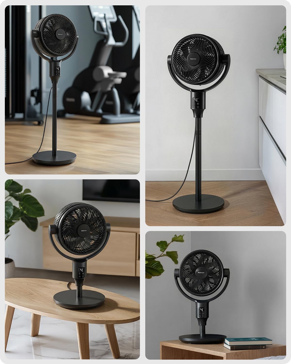 Pro Breeze AirFlo Ventilatore Ultra Silenzioso WiFi 9 Velocità, Da Ventilatore a Piantana(111 cm) a Ventilatore da Tavolo(60 cm), Oscillazione Vortex 95°/135°, Basso Consumo, Casa e Ufficio, Nero