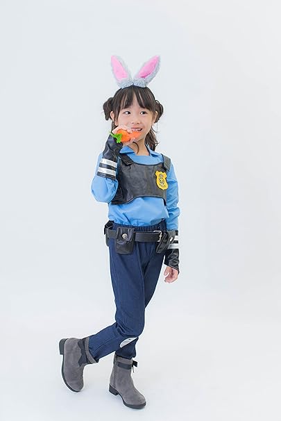 Amazon 子供用 キッズ ジュディー 風 コスプレ 警官衣装 セット ジャケット ズボン ベスト うさぎ耳カチューシャ ベルト にんじん Judy ズートピア 身長110cm前後 ジュディー キッズコスチューム おもちゃ