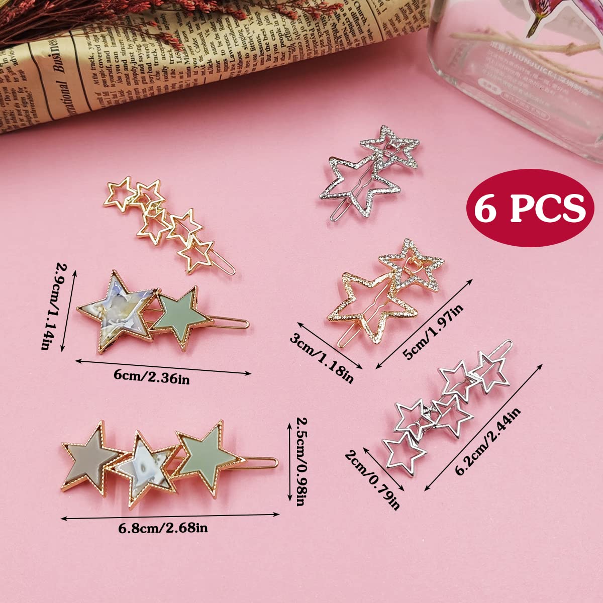 Amazon.com : AYWFEY 6 Pcs Multi Sizes Crystal Stars Hair  display picture 2