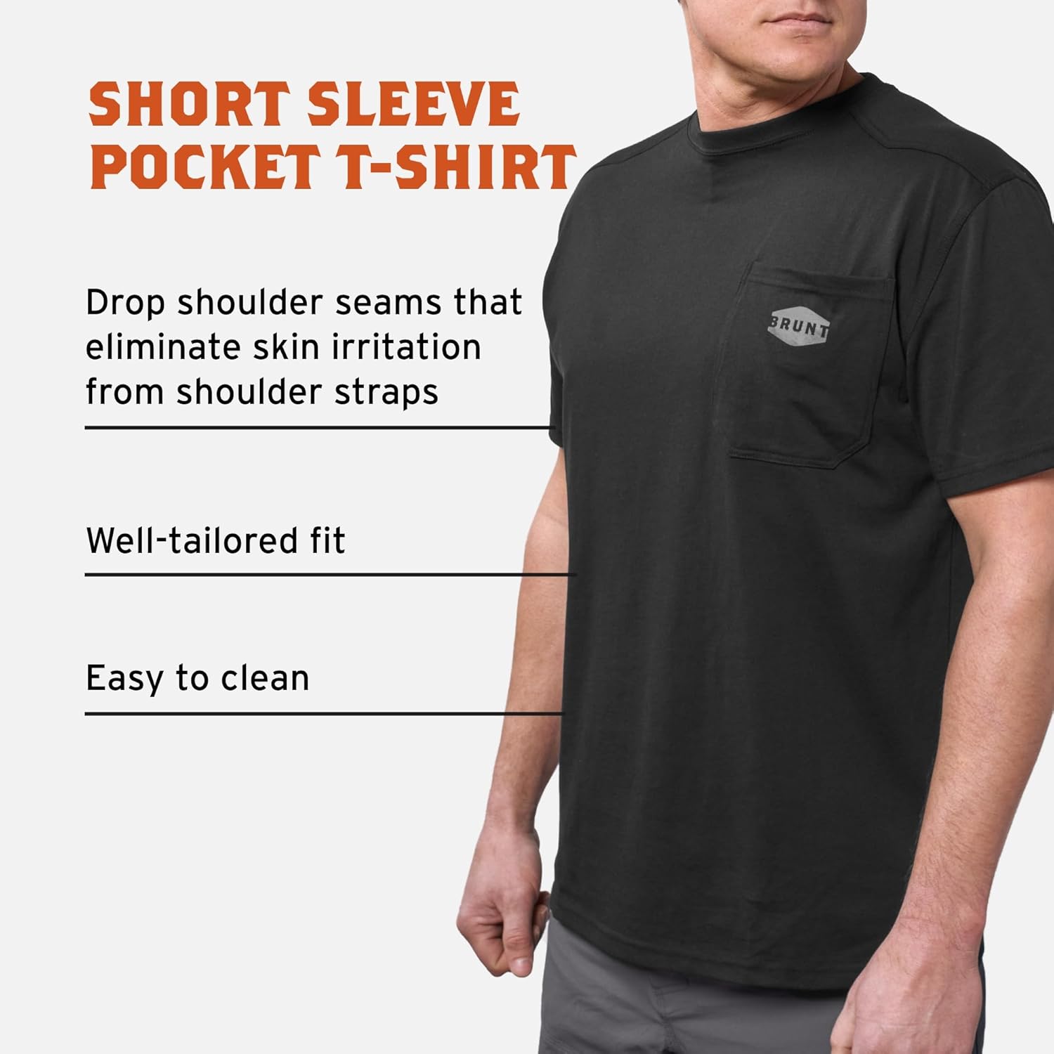 BRUNT Short-Sleeve Pocket T-Shirt - Comfortable Mid-Weight Build - Drop Shoulder Seam - Utility Pocket - Image 3