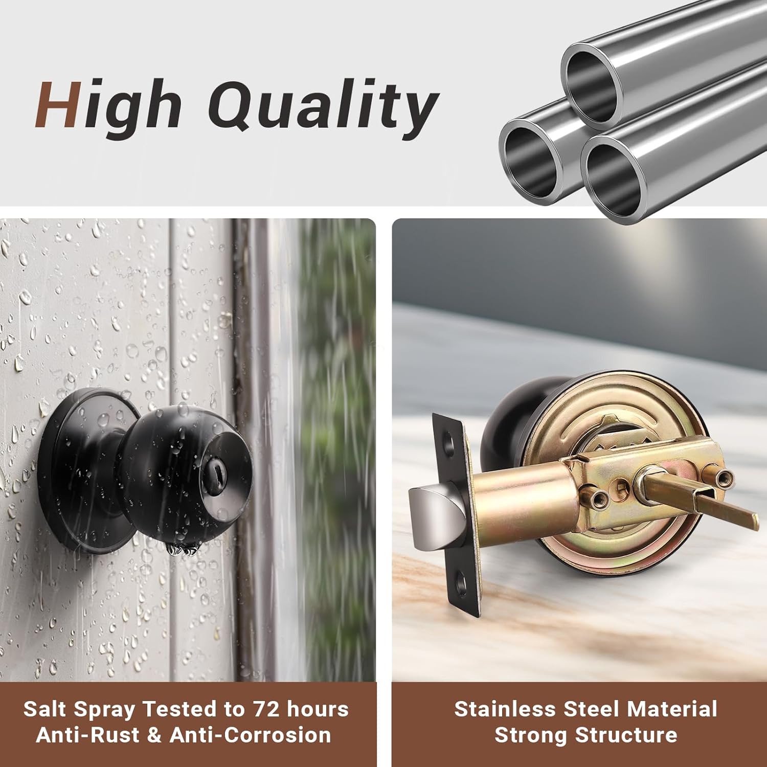 Knobonly 6 Pack Matte Black Door Knobs with Lock, Privacy Door Knobs Interior for Bedroom or Bathroom Classic Round Doorknobs Inside Stainless Steel
