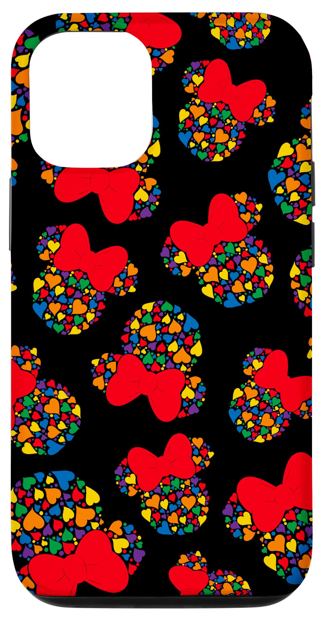 Coque iPhone 12 Minnie Mouse Rainbow Coeurs Look Tendance Disney Noir