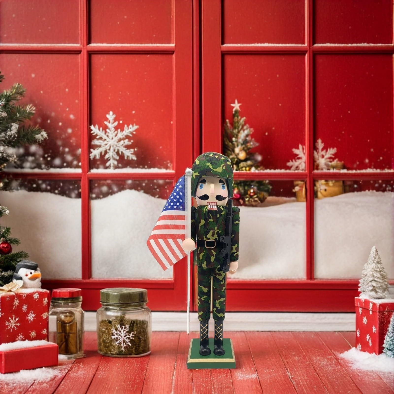 Toyvian Figura de Cascanueces con Bandera Estadounidense de Madera