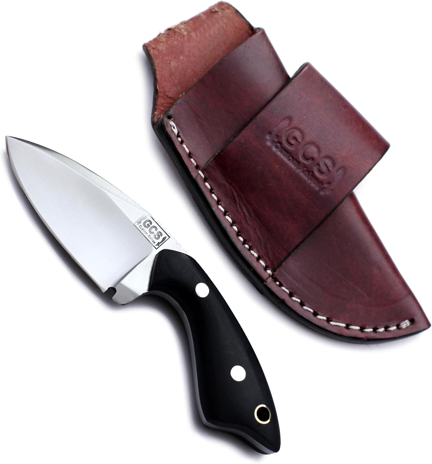GCS Handmade Skinning and Tactical Knife with Full Tang Black Micarta Handle, Leather Sheath, Right Hand Cross Draw & Right Hand Vertical Carry- GCS 913 Black