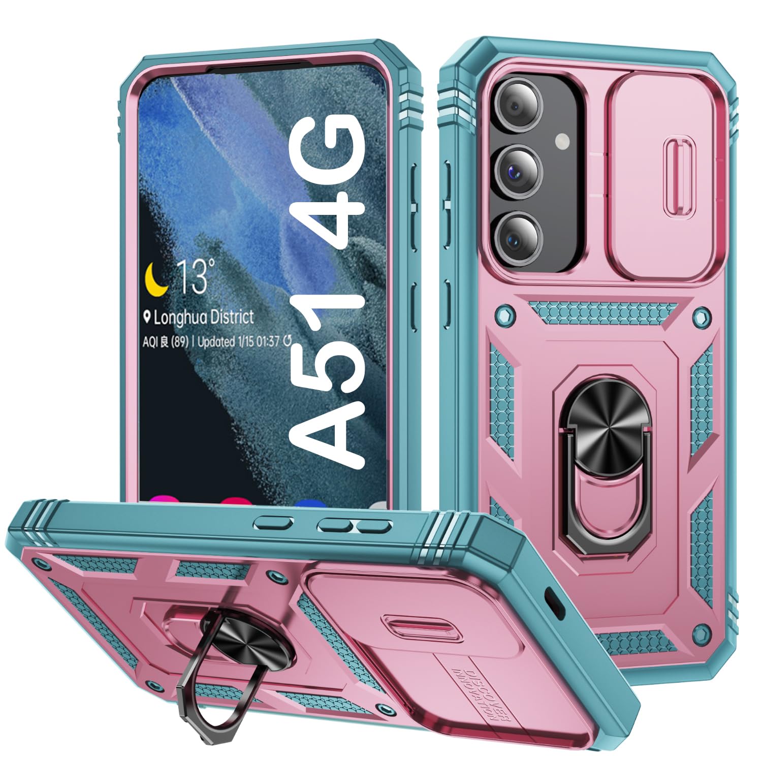 PASNEW Case for Samsung A51 4G Galaxy,Military Heavy Duty Shockproof Camera Cover Slide & Charge Port Dust Plug & Kickstand,Protection Hard Shell,6.5