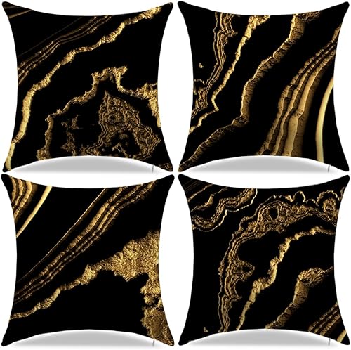 Juego de 4 fundas de almohada decorativas para sofá de 18 x 18 pulgadas, color negro y marrón dorado para el hogar, para sala de estar, dormitorio,