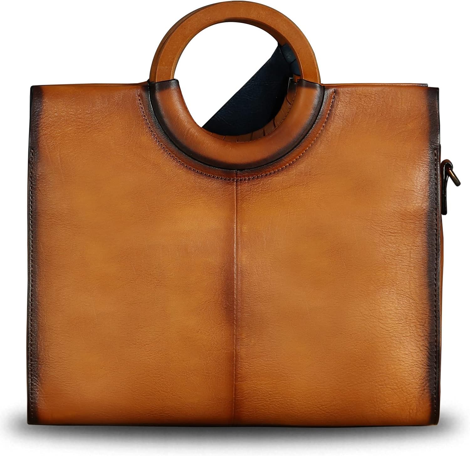 Genuine Leather Top Handle Handbag for Women Vintage Satchel Retro Cowhide Handmade Crossbody Bag Purse
