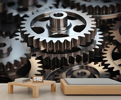Miniatura 22 de Mural de pared industrial retro, mural industrial retro, papel tapiz de engranajes, mural de pared de textura metálica para sala de estar y