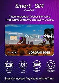 TravelWifi Smart eSIM Jordan (10GB, 30 Days), International SIM Card, Triple-Cut Prepaid SIM Card (Standard, Nano, and Micro), Convenient Top-Up