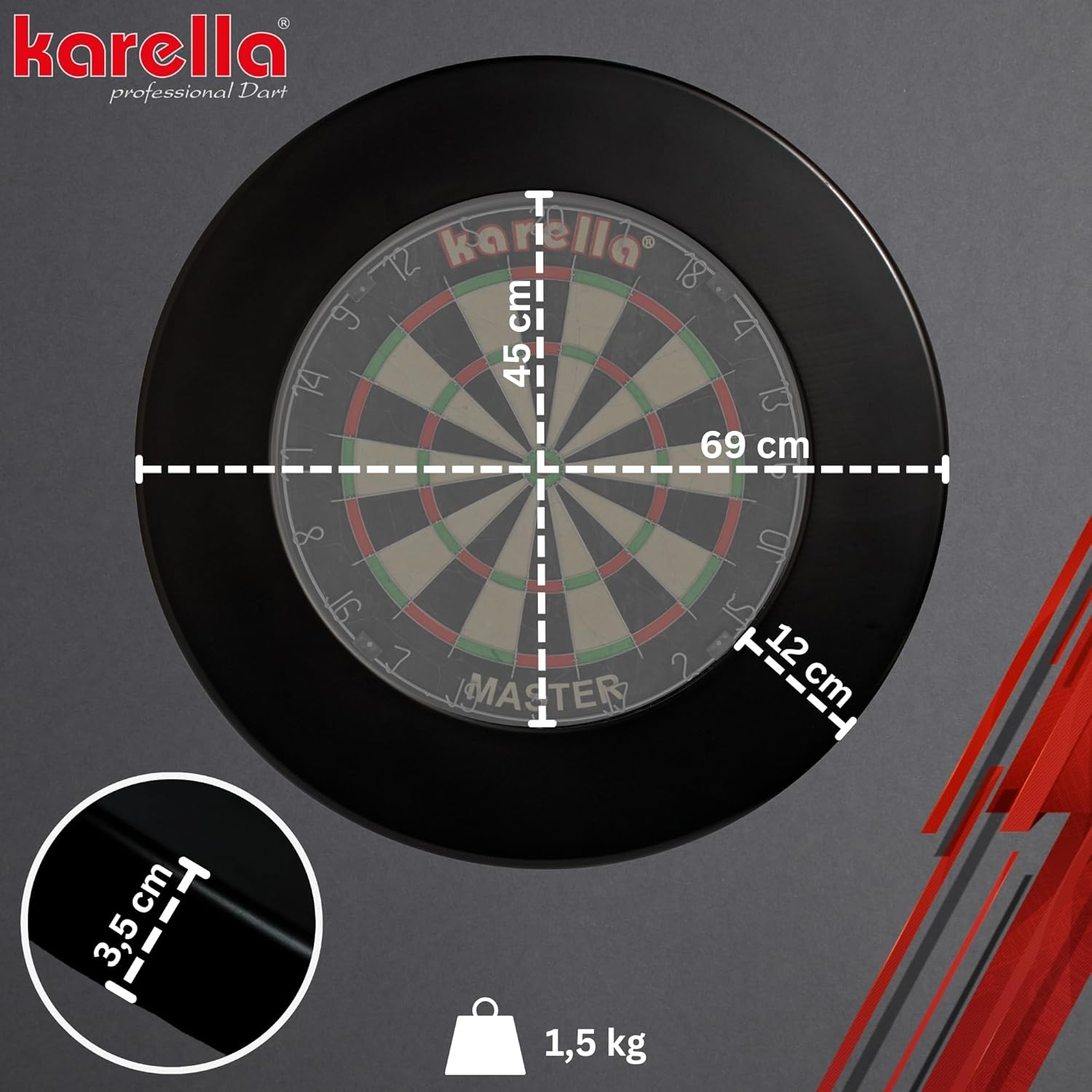 Karella Dartboard Surround/Catch Ring PU, Black, Diameter 69 cm