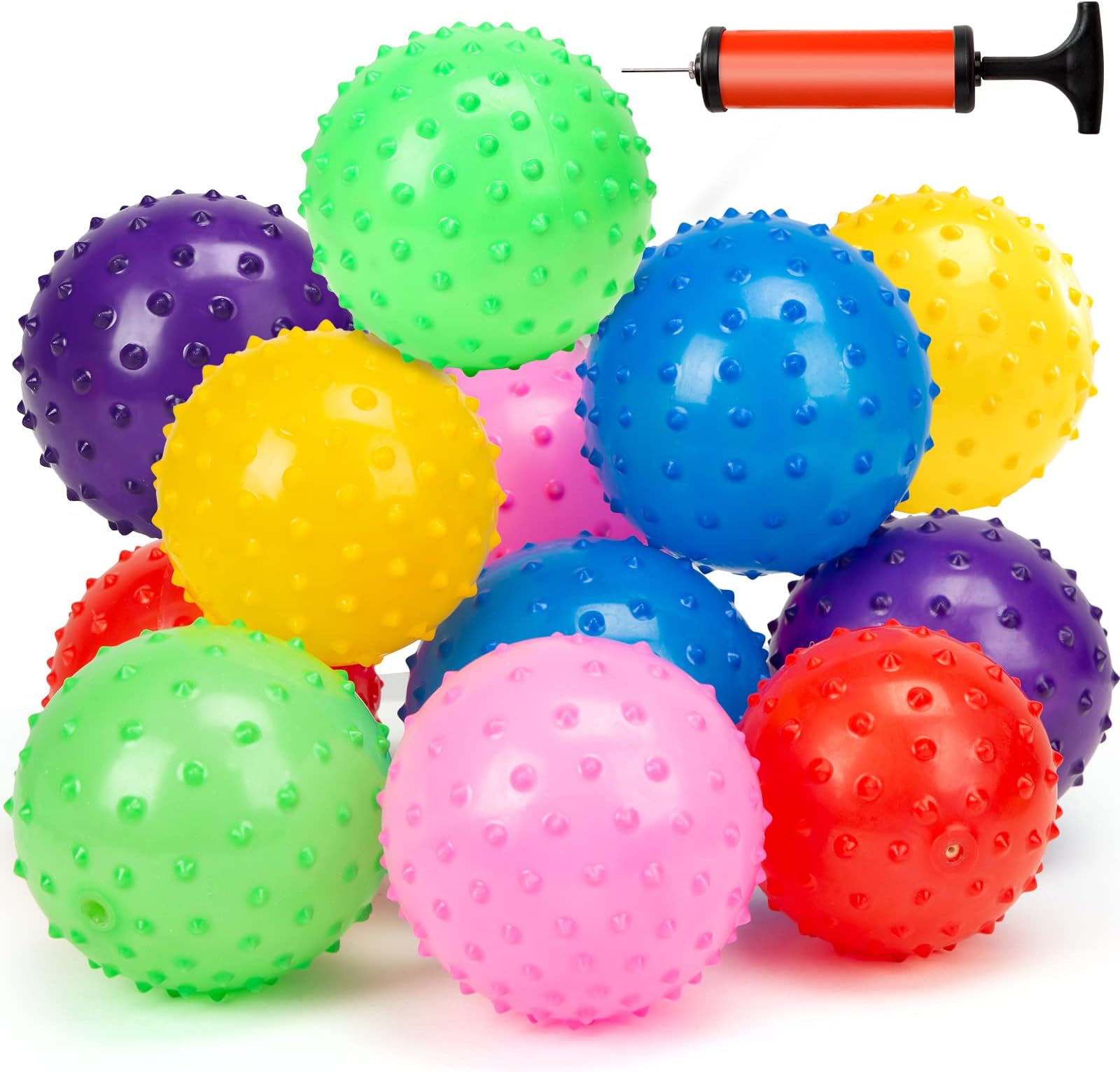 LOVEINUSABounce Ball 12 PCS Edushape Sensory Balls Knobby Party Balls Massage Balls with Air Pump Set 4.72"