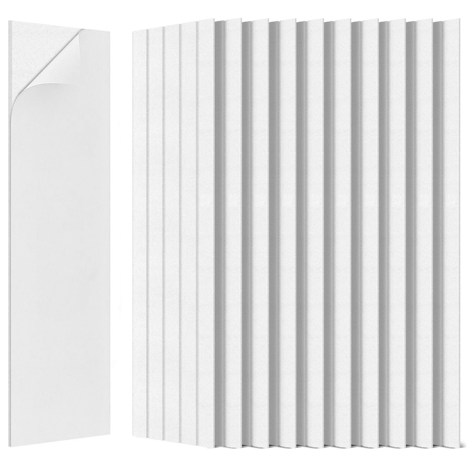BUBOS 12 Pack Large Acoustic Panels,47.2x11.8Inch Soundproof Panels for Walls,Self Adhesive Acoustic Wall Panels,Decorative Sound Panels for Home Studio Office (White 01)