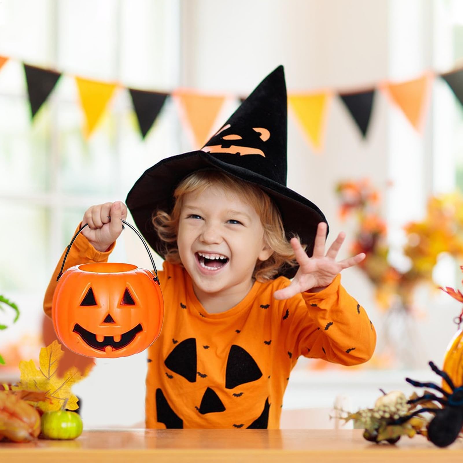 Dyniowe Wiaderko Przenośne Dekoracyjne Słoiki Do Przechowywania Z Duchem | 6 Sztuk Koszyków Halloween Cukierek Albo Psikus Dla Dzieci Rodziny Szkoły Biura Salonu Sypialni Przyjęć