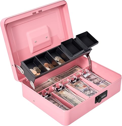 Miniatura 9 de Caja de dinero grande con cerradura de combinación y bandeja de dinero, caja de dinero con bandeja para efectivo, caja fuerte con cerradura para