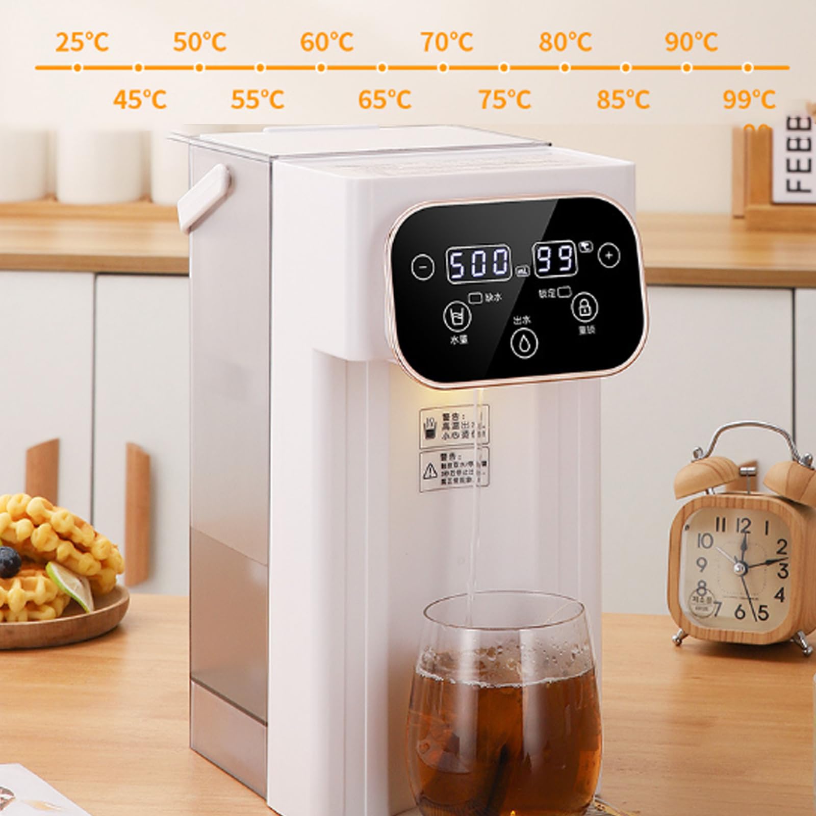 Erogatore Acqua Calda/Fredda, Serbatoio Acqua da 3 Litri, 12 Livelli di Temperatura/8 Impostazioni di Volume, Sistema di Filtro dell'Acqua da Piano con Blocco di Sicurezza per Soggiorno, Ufficio