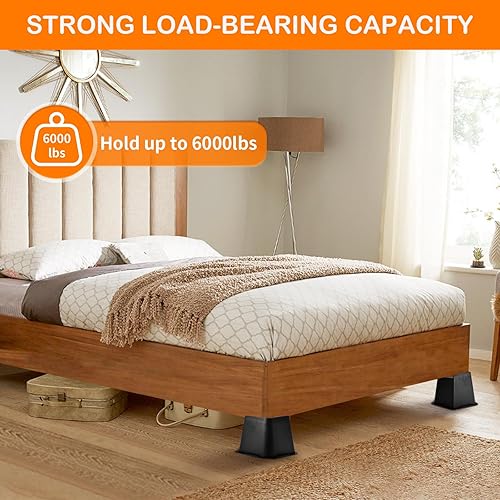 Miniatura 5 de Elevadores de cama resistentes de 4 pulgadas, elevadores de muebles con plástico duradero, elevadores de cama de gran tamaño que soportan hasta