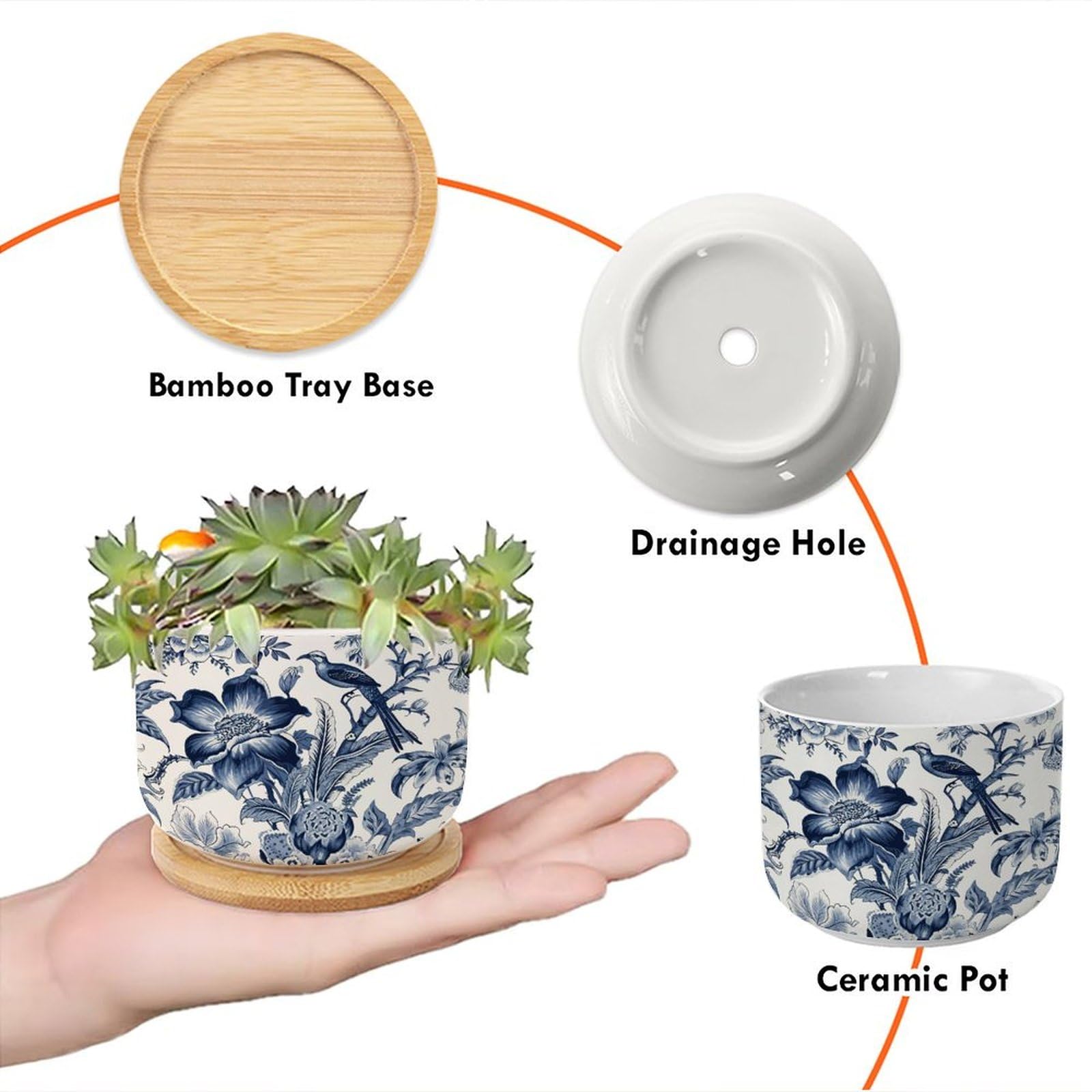 中国　花図　鉢 Amazon.com: SEEKIS Blue and White Hexagon Porcelain
