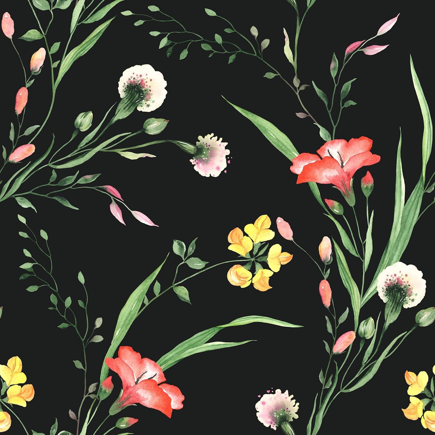 Papier peint autocollant bohème aquarelle décoration murale fleurs