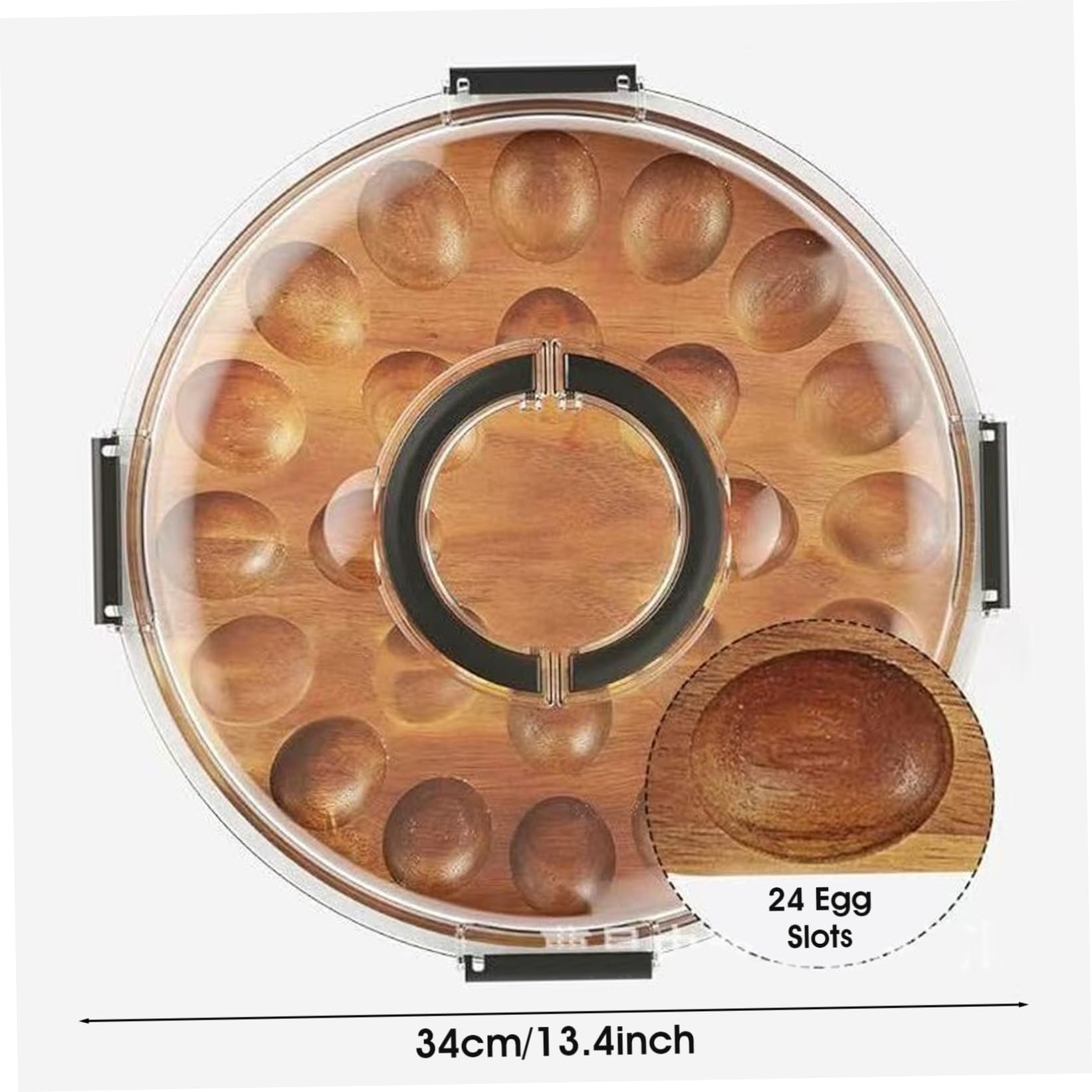 Bandeja para huevos rellenos con tapa, bandeja de madera de acacia con 24 compartimentos, portador de madera de acacia con asa para fiestas, almuerzos, bufés