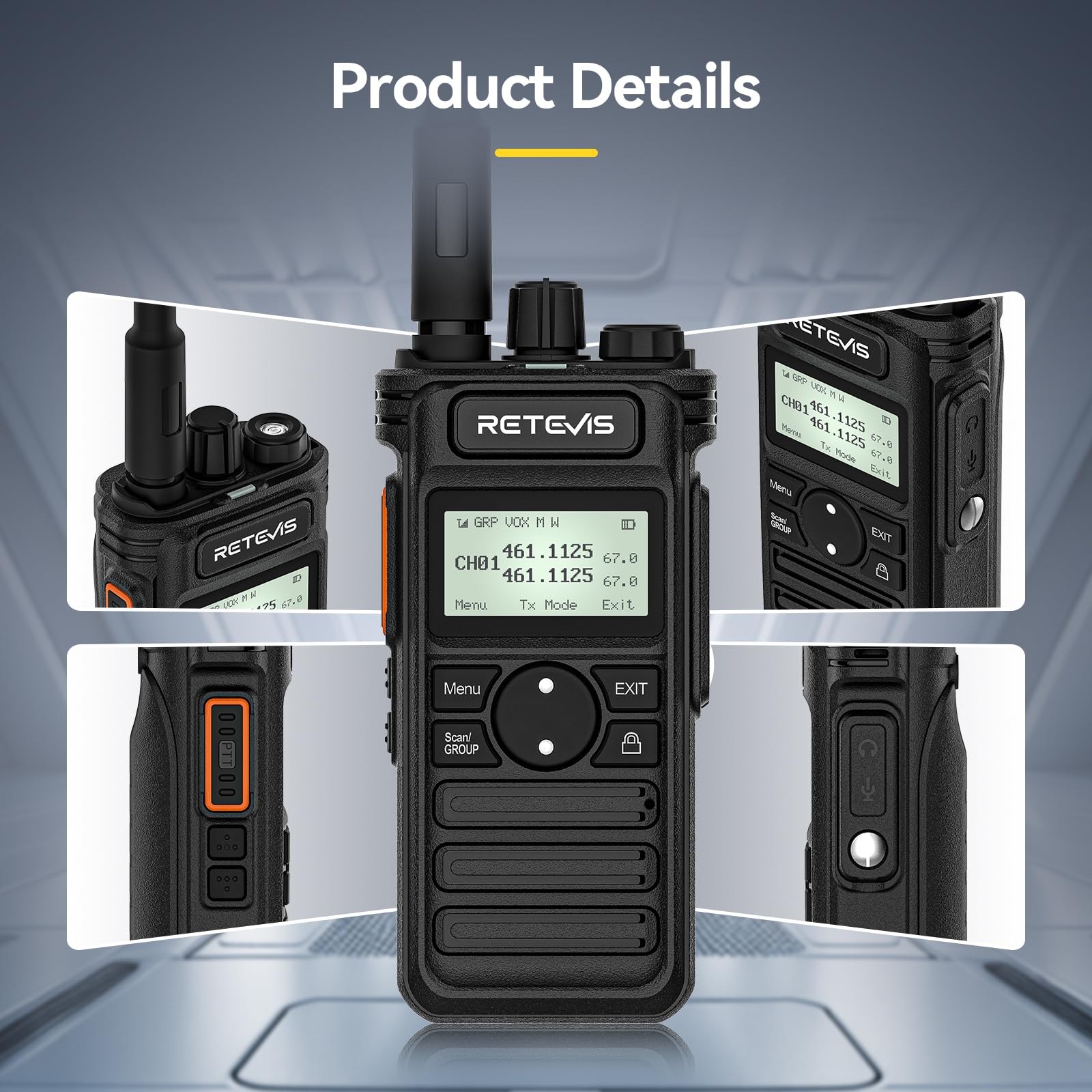 Retevis RT86S Walkie Talkie dla Dorosłych, Radiotelefon Dwukierunkowy o Dużym Zasięgu ze Słuchawkami, LCD 2600mAh USB C, Połączenia Grupowe, Pro Walkie Talkie do Produkcji (Czarny, 3 Szt.)