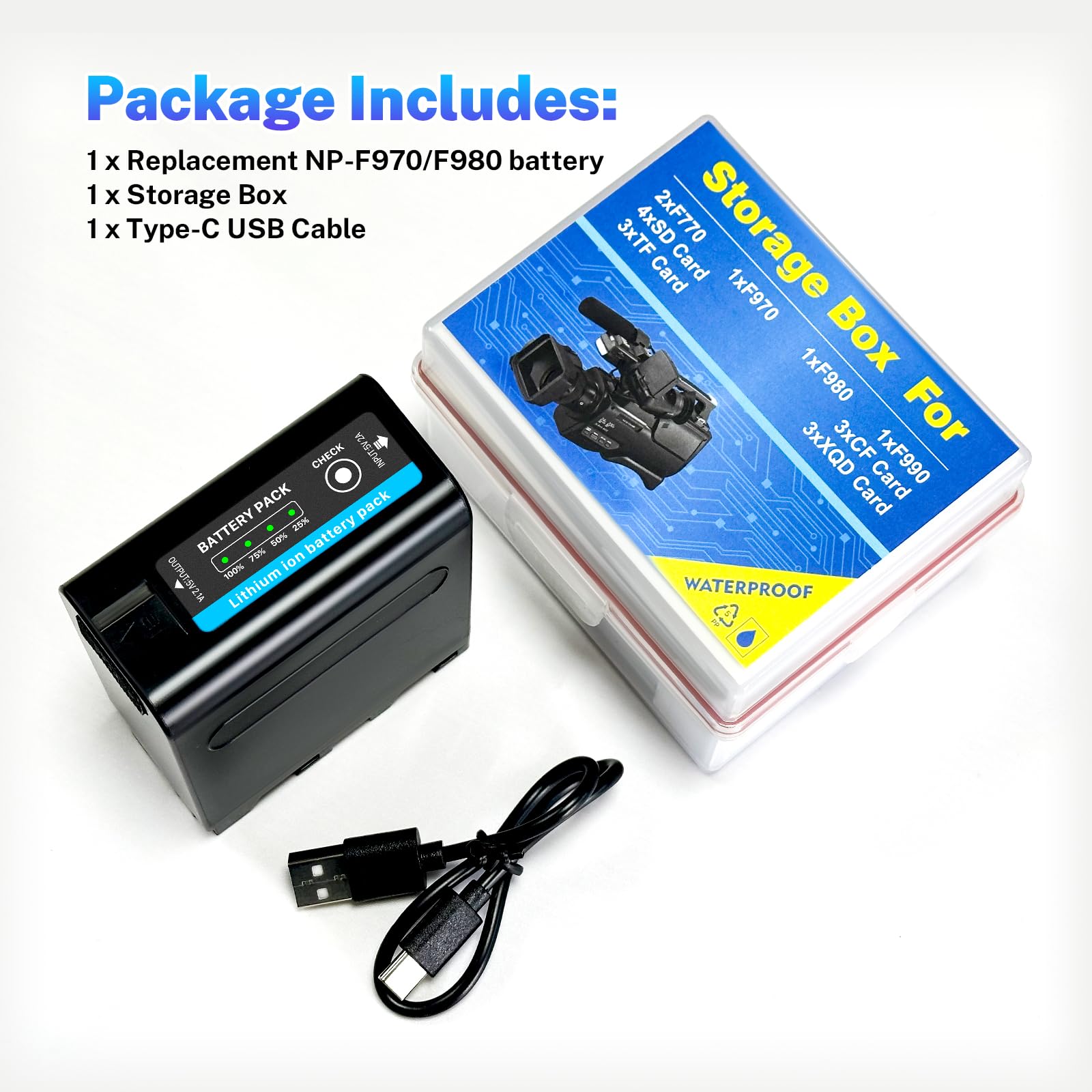 Batterie de rechange 10800 mAh pour Sony NP-F970, NP-F980, NP-F960, NP-F950, NP-F930, NP-F550, NP-F570, NP-F750, pour Sony Handycams, moniteur de champ, lampe vidéo