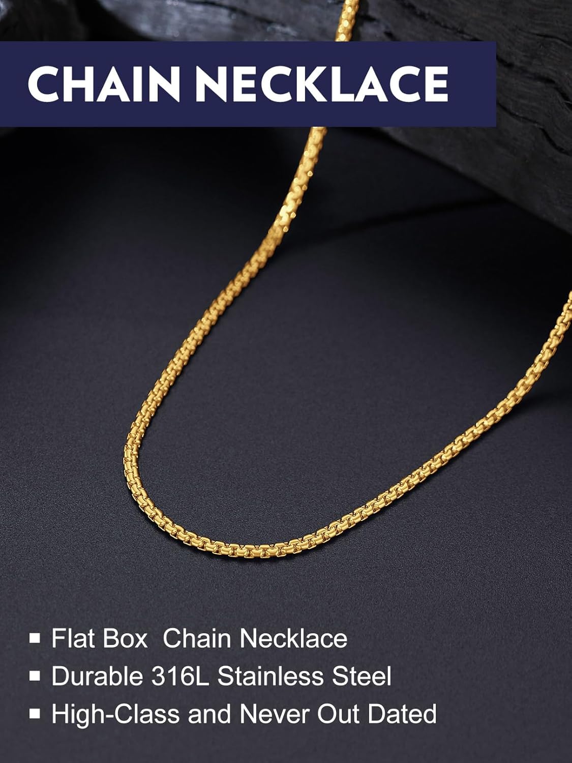 Bandmax Solid Stainless Steel 2MM/4MM/6MM/8MM Flat Box Link Chains for Men Women Silver/Gold/Black Rolo Cable Chain Necklaces Length 14"-30", Gift Packed - Image 8