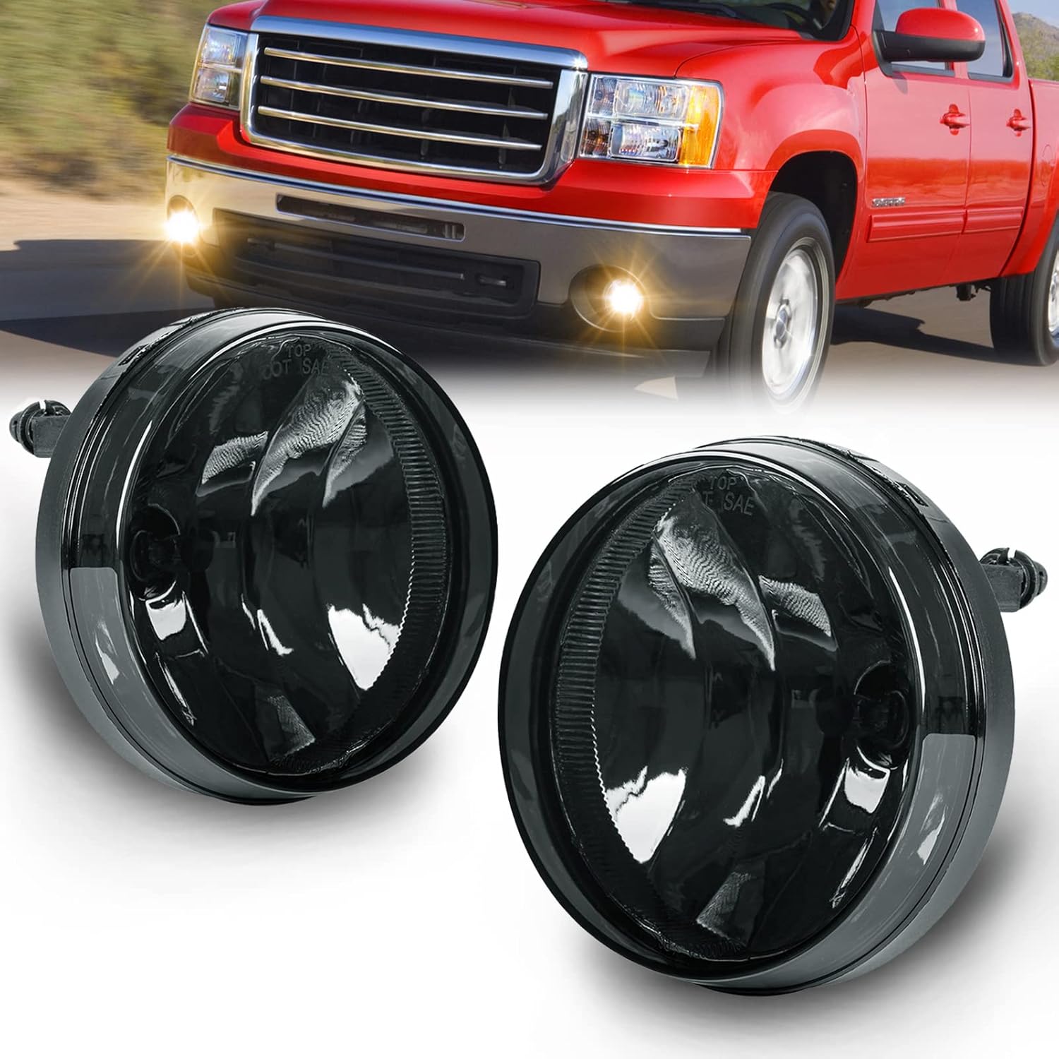 Driving Fog Lights Lamps Aseembly for 2007-2013 GMC Sierra 1500 2007-2014 GMC Sierra 2500 3500HD Clear Lens with H8 12V 35W Halogen Bulbs Switch and Wiring Kit