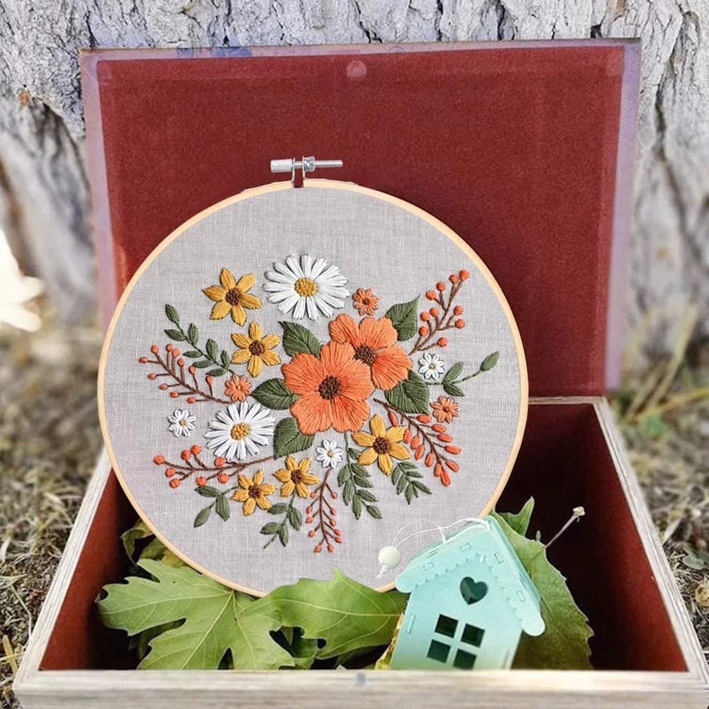Soporte para bastidor de bordado DIY, kit de punto de cruz, manualidades, flores, plantas, juego de patrones, herramientas, kit de inicio estampado, manualidades para principiantes, decoración de