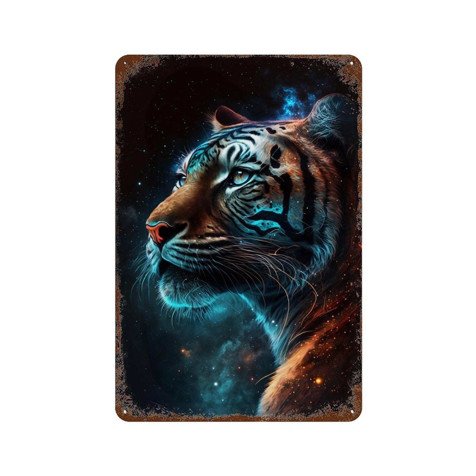 Rust Effect Galactic Tiger Portrait -19 Vintage Rust Metal Sign 11.8"x7.9", Decorative Metal Wall Art for Shed, Workshop And Garage Wall Decor