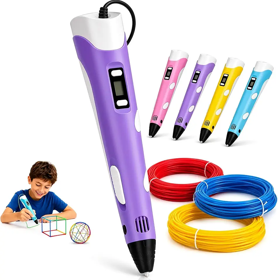 Caneta 3D Criativa para Desenhar no Ar e no Papel, Compatível com Filamento PLA e ABS, Temperatura Ajustável, Caneta 3D Impressora Infantil, Conexão USB (ROXO)