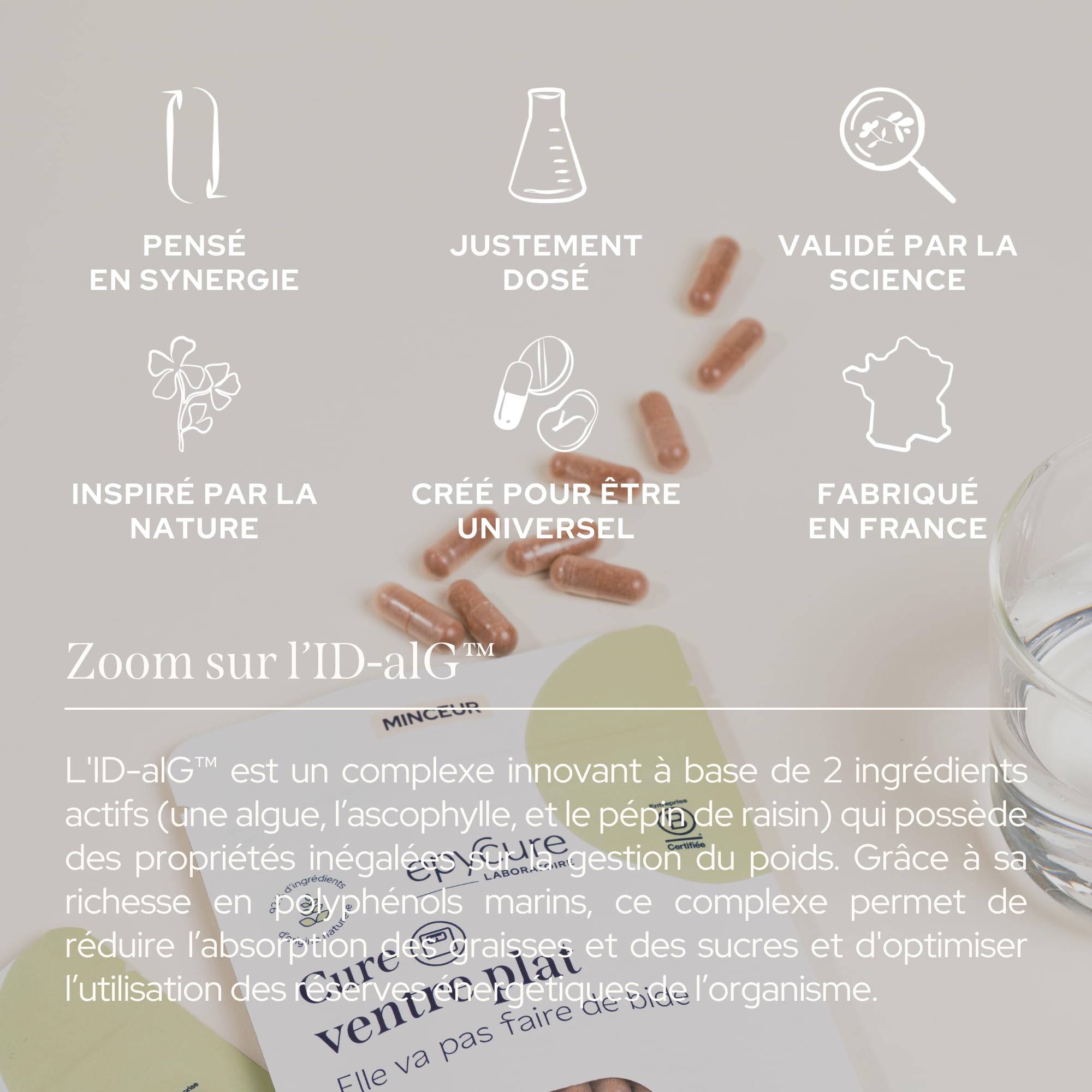 EPYCURE - Cure Ventre Plat - Réduction des Graisses Abdominales, Ballonnements, Silhouette Affinée - 100% Naturel - Pépins de raisin, Piment Cayenne, Probiotiques - Vegan Made in France (Coffret de 3)