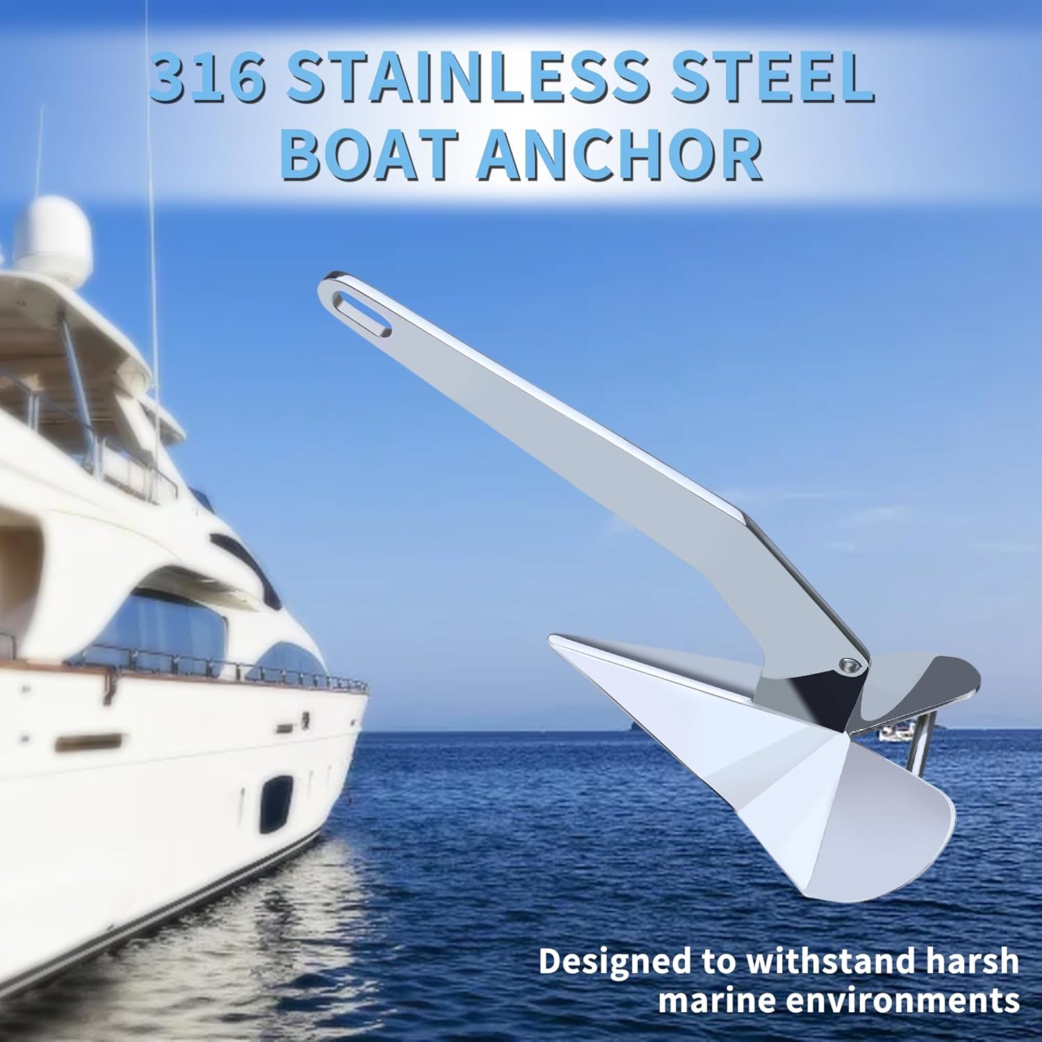 Boat Anchor 316 Stainless Steel Delta Style Boat Anchor Heavy Duty Triangular Anchor（6.6lb / 11lb / 13lb / 17lb / 22lb）