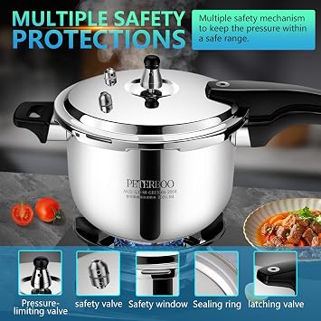 Premium Stainless Steel Pressure Cooker 6 quart | 8 Safety Features & Quick Cooking | stovetop pressure cookers;instant pot pressure cooker;olla de presion pressure cooker Stainless Steel 6+qt