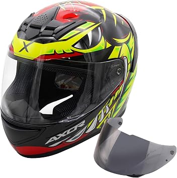 Motorcycle Full Face Crash Helmet Motorbike Scooter Free Smoked Visor Axor Rage Python Red Yellow Black Gloss