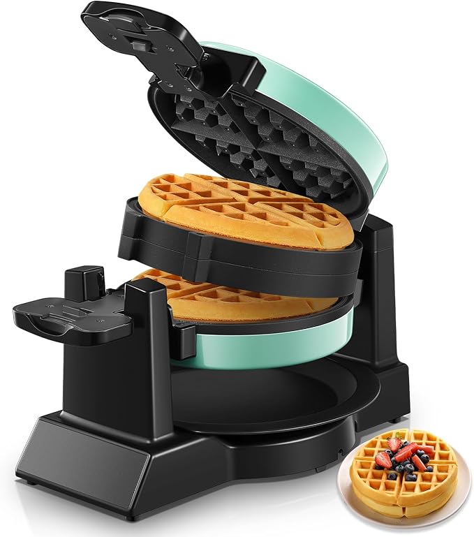 Waffle Maker, 1400W Double Belgian Waffle Iron 180° Flip, 8