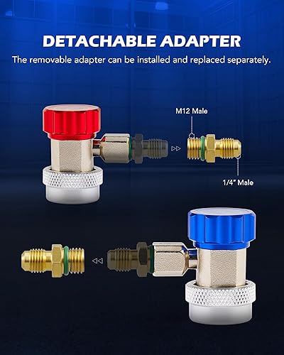 Miniatura 4 de Orion Motor Tech Adaptadores de acoplador rápido R134a, adaptadores de manómetro y accesorios de manguera HP y LP para sistema de CA de automóvil