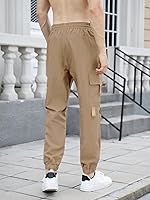 Vista 2 de OYOANGLE Pantalones cargo con cordón elástico en la cintura y bolsillo con solapa para hombre