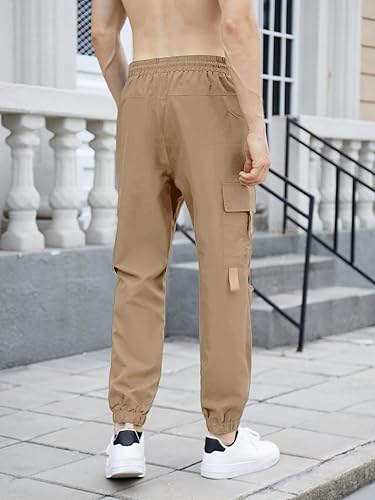 Miniatura 2 de OYOANGLE Pantalones cargo con cordón elástico en la cintura y bolsillo con solapa para hombre