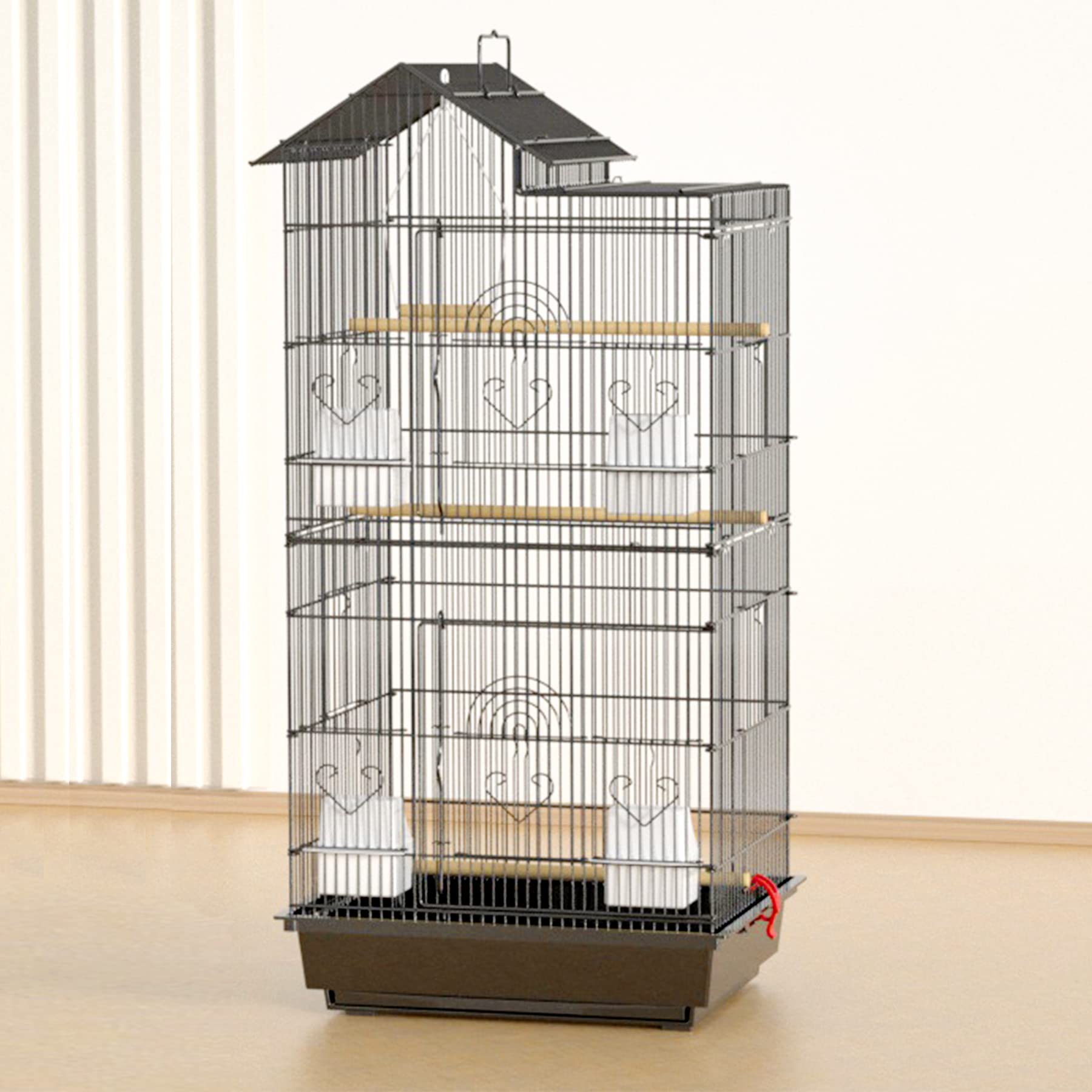 Froadp Pajarera para pájaros, jaula grande para periquitos, de metal, con barra de madera, comedero, columpio y juguetes, jaula de animales para loros, palomas, periquitos, pinzones (tipo A)