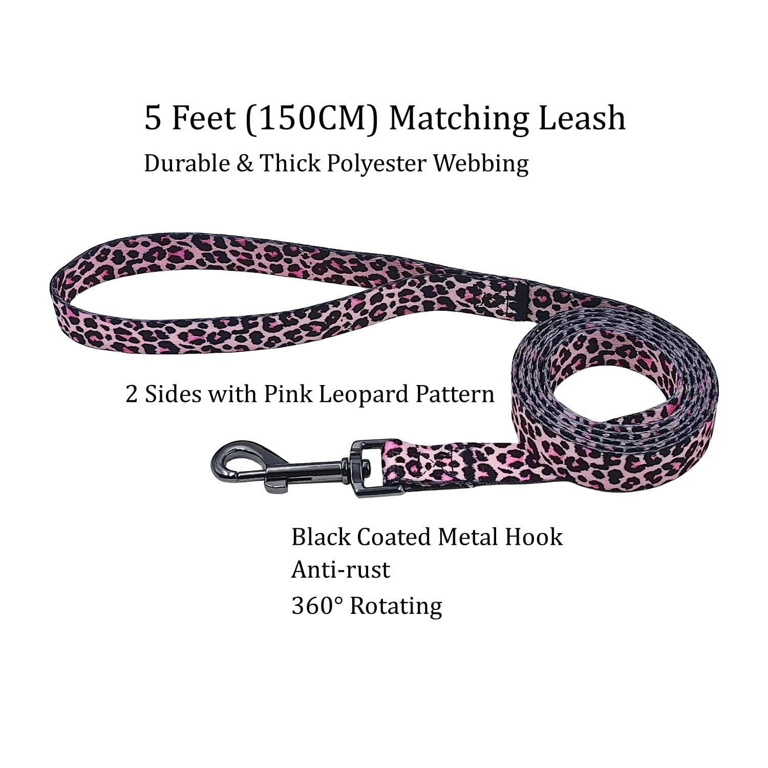 Olahibi Dog Collar and Leash Combo Set, Leopard Pattern, Polyester Material, 150CM Matching Leash, for Small Dogs.(S, Colorful Leopard) - Image 3