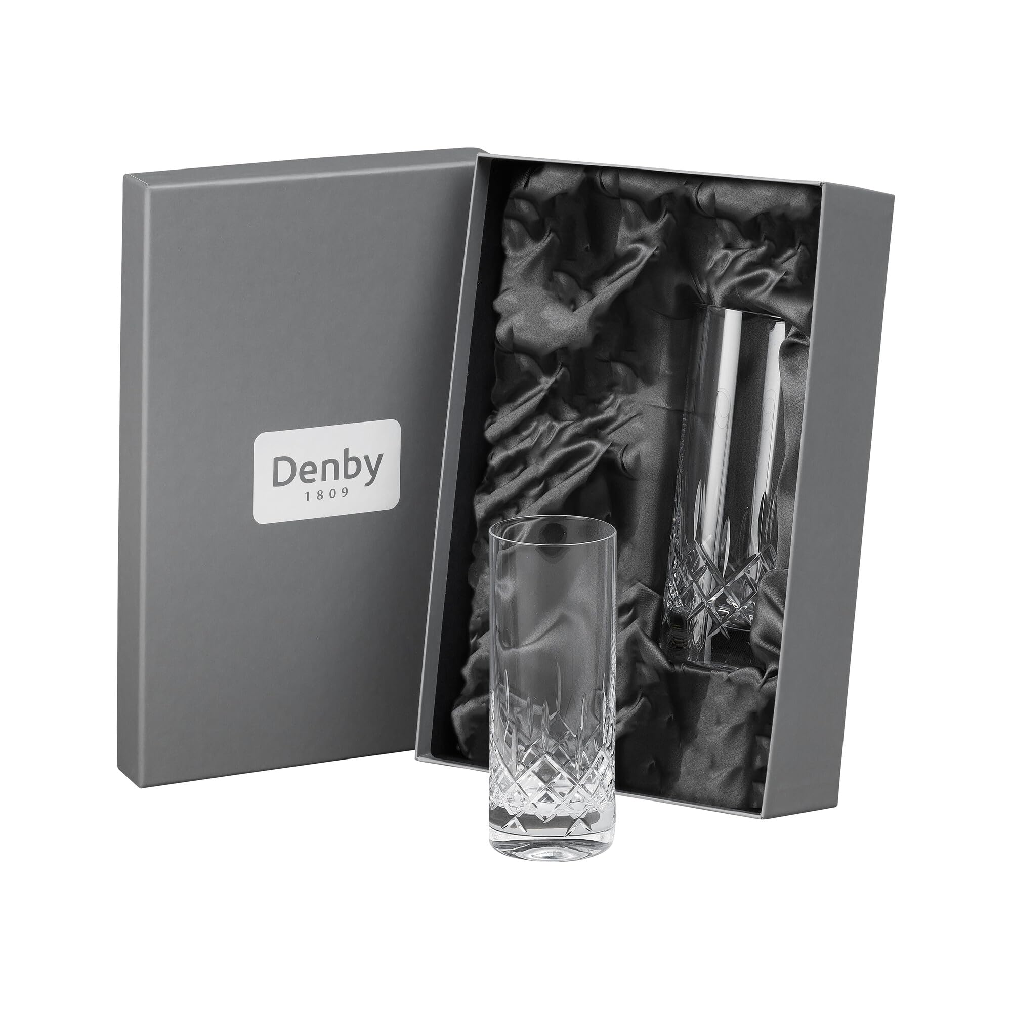 Denby - Celeste Crystal Große Trinkgläser Set mit 2 Stück - 370 ml Highball, bleifrei, mundgeblasen, handgeschliffenes Design - Saft, Wasserglas - Spülmaschinenfest - Hohe Cocktailgläser mit