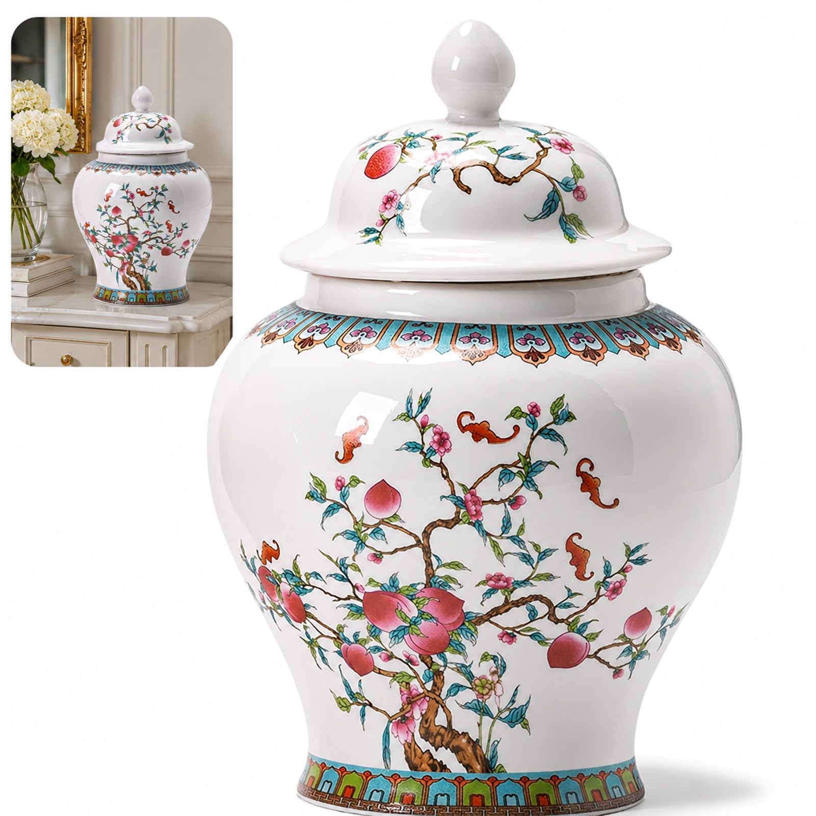 Ginger Jar Ceramic Vase Decorative With Floral Fruit Glazed Loose Tea Porcelain Jars