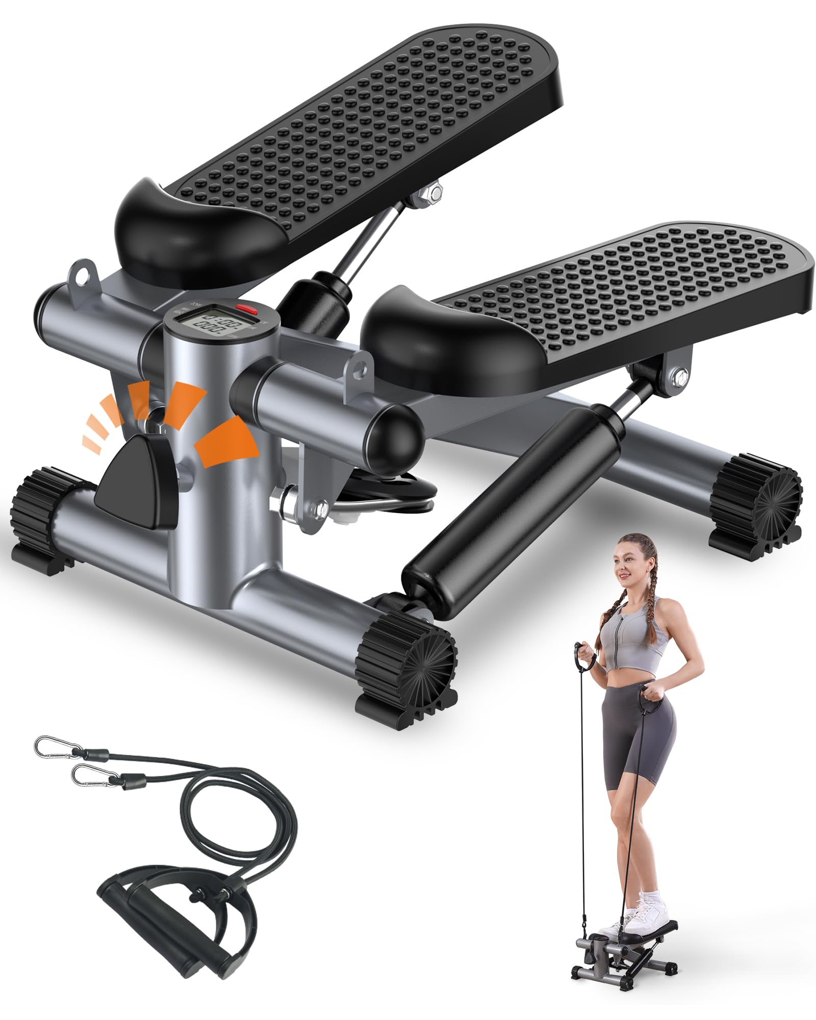 Steppers for Exercise,Mini Stepper with Exercise Equipment for Home Workouts,Hydraulic Fitness Stair Stepper with Resistance Band & Calories Count 350lbs Weight Capacity