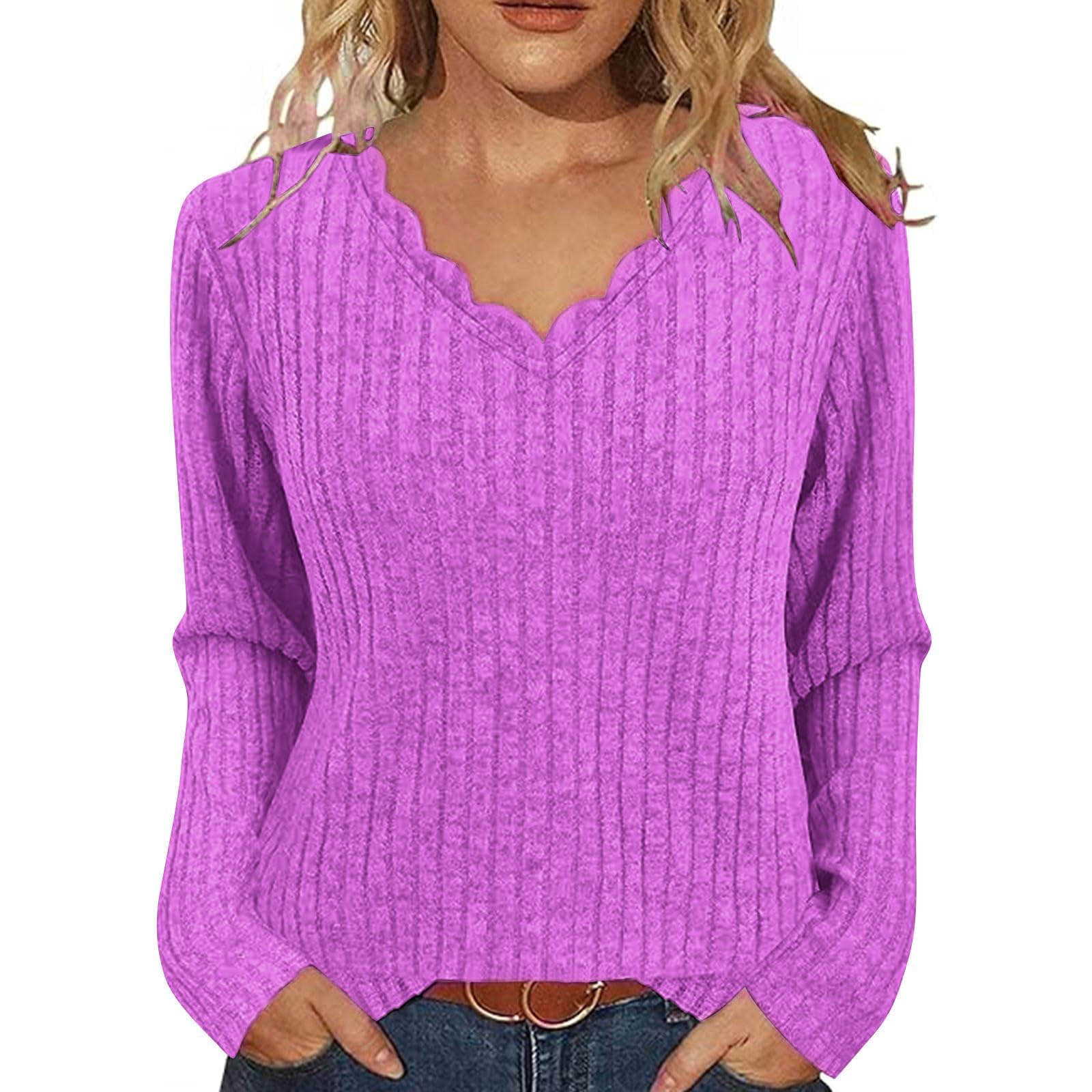 V Neck Sweater for Womens Long Sleeve Lightweight Tunic Sweater Casual Base Layer Shirt Fall Fashion Tops
